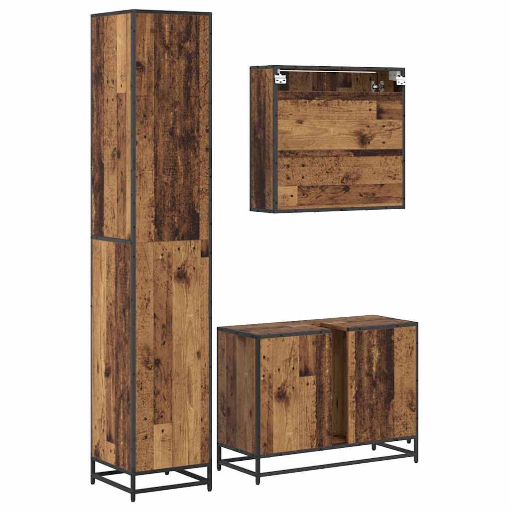 Juego de muebles de baño con estante 3 pcs Madera Vieja
