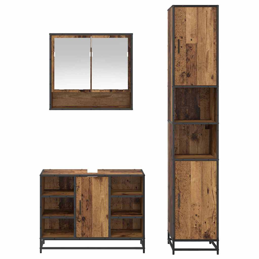 Juego de muebles de baño con estante 3 pcs Madera Vieja