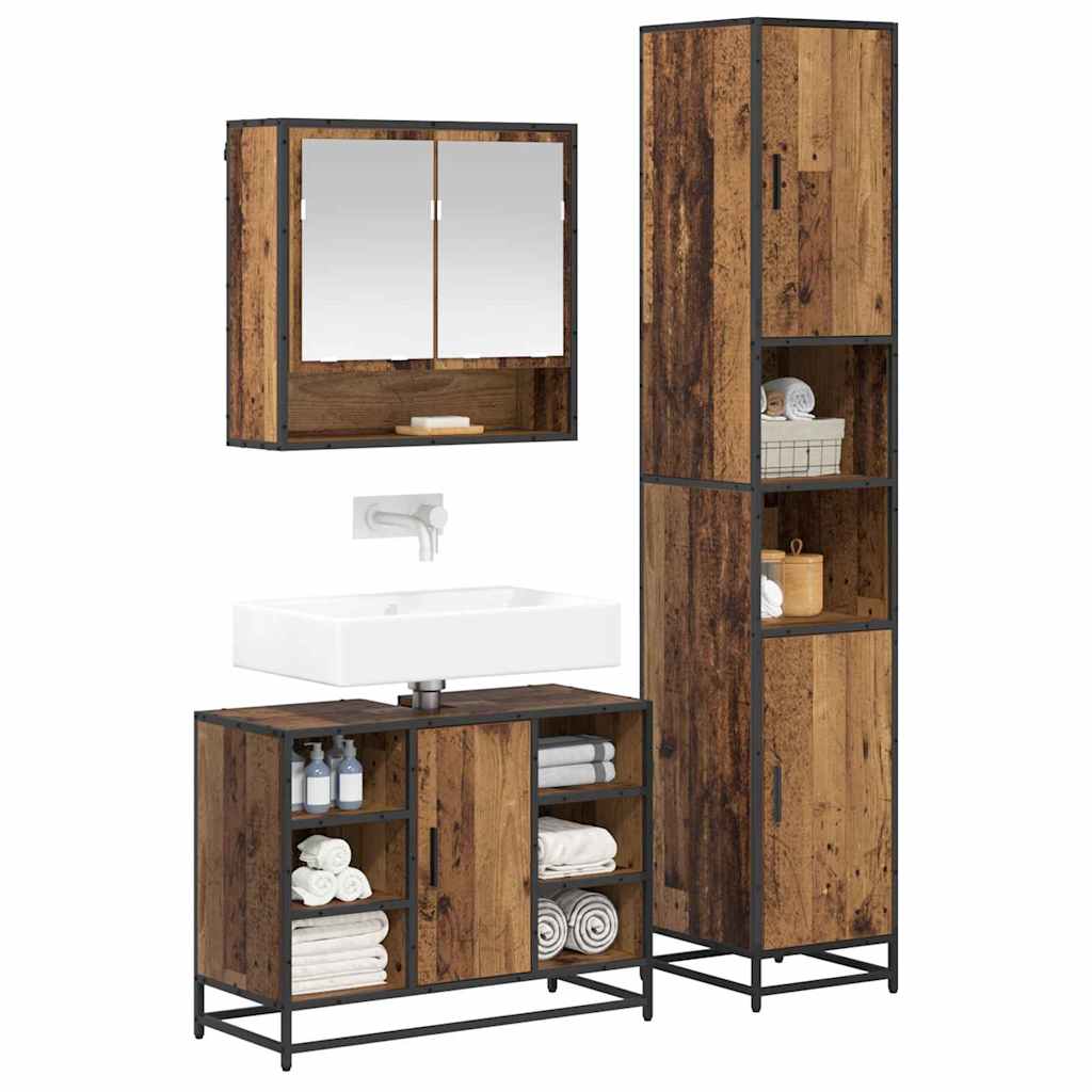Juego de muebles de baño con estante 3 pcs Madera Vieja