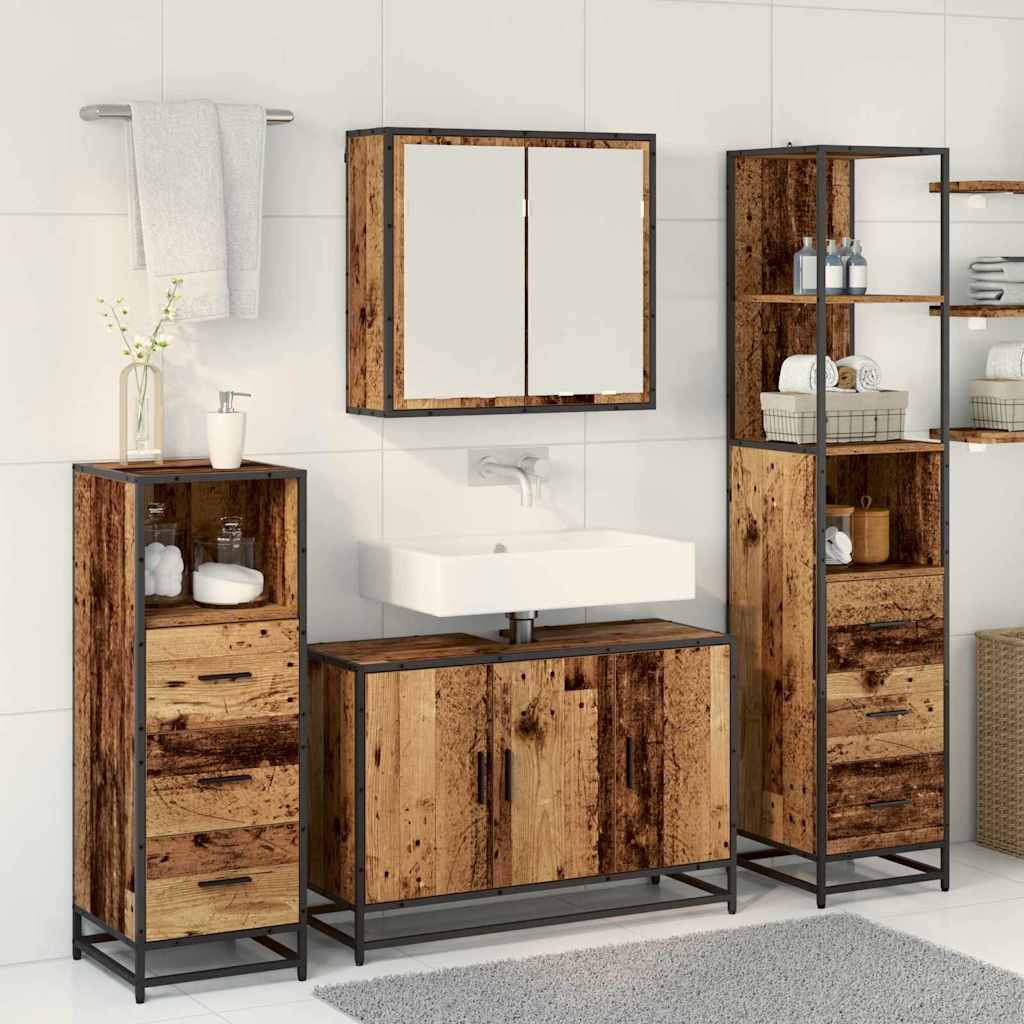 Juego de muebles de baño con cajón 4 pcs Madera envejecida