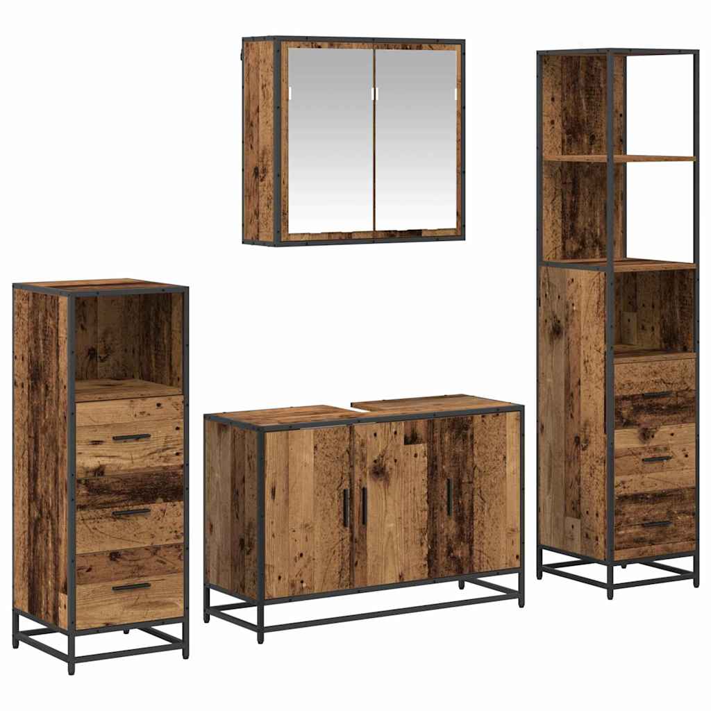 Juego de muebles de baño con cajón 4 pcs Madera envejecida