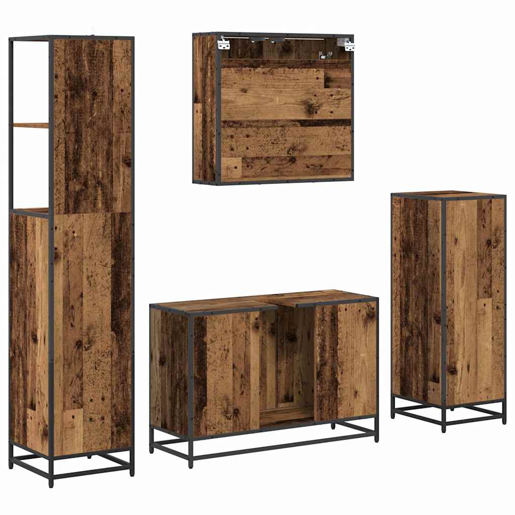 Juego de muebles de baño con cajón 4 pcs Madera envejecida