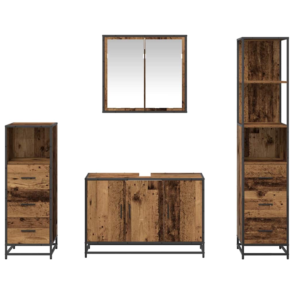 Juego de muebles de baño con cajón 4 pcs Madera envejecida