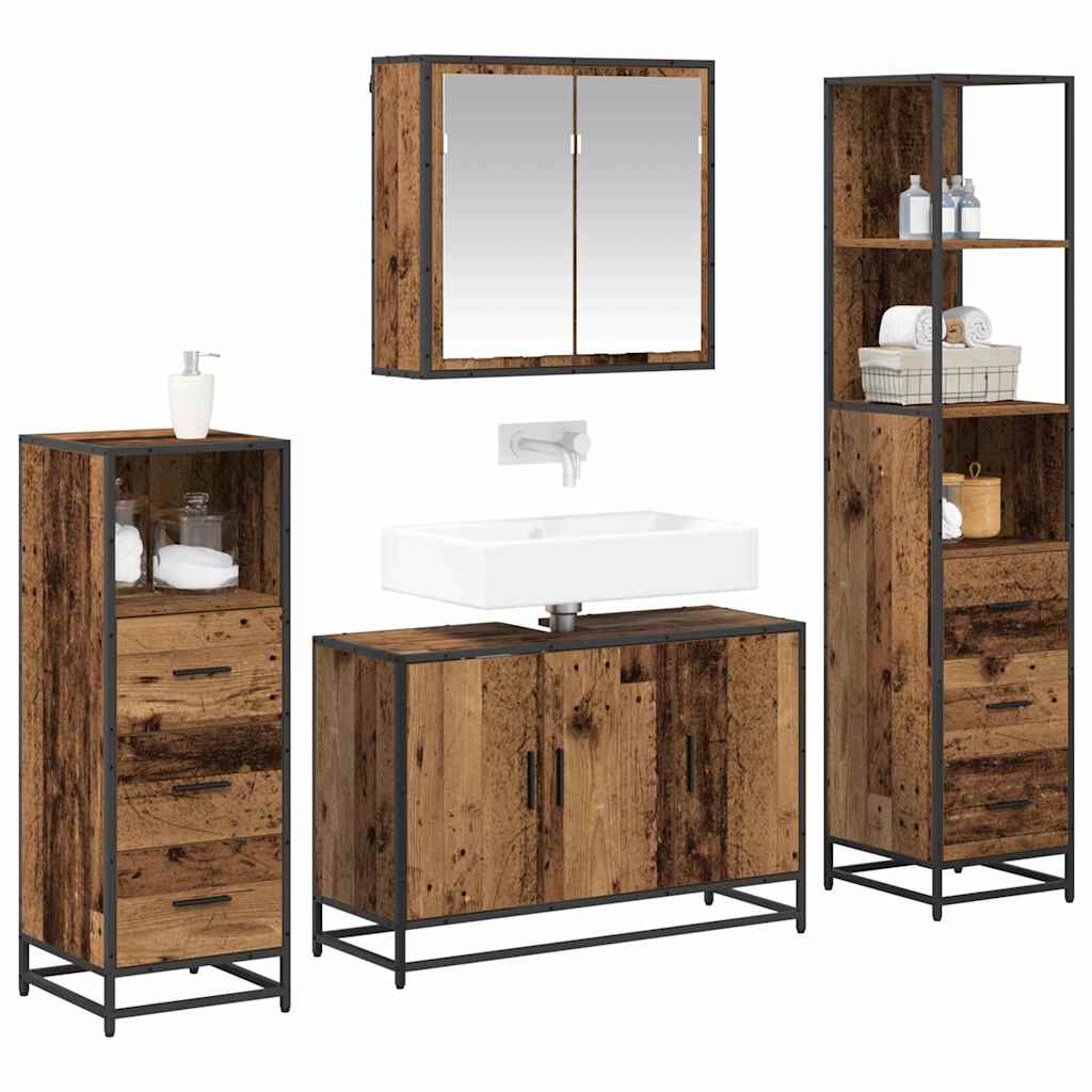 Juego de muebles de baño con cajón 4 pcs Madera envejecida