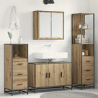 Juego de muebles de baño con cajón 4 pcs Roble artesanal
