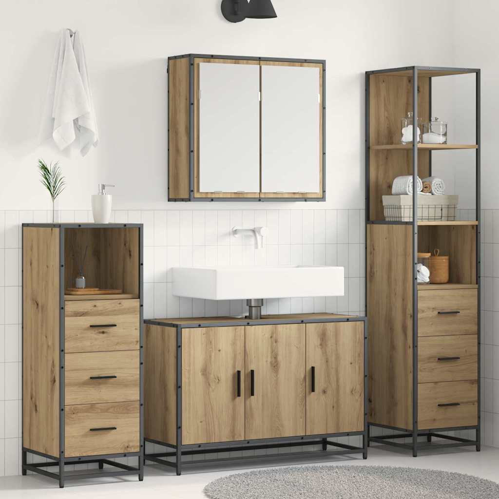 Juego de muebles de baño con cajón 4 pcs Roble artesanal