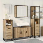Juego de muebles de baño con cajón 4 pcs Roble artesanal
