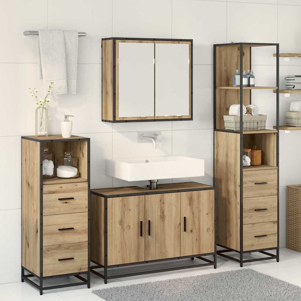 Juego de muebles de baño con cajón 4 pcs Roble artesanal