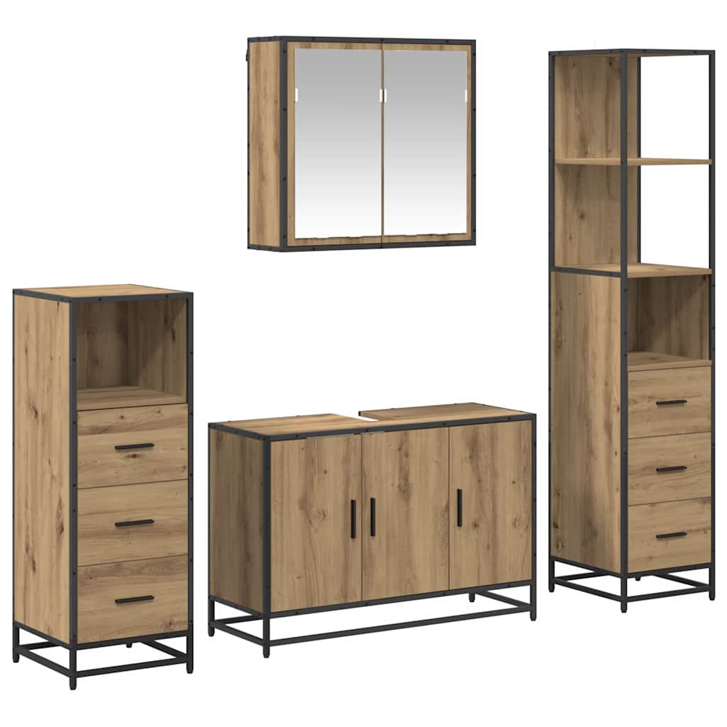 Juego de muebles de baño con cajón 4 pcs Roble artesanal