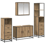 Juego de muebles de baño con cajón 4 pcs Roble artesanal
