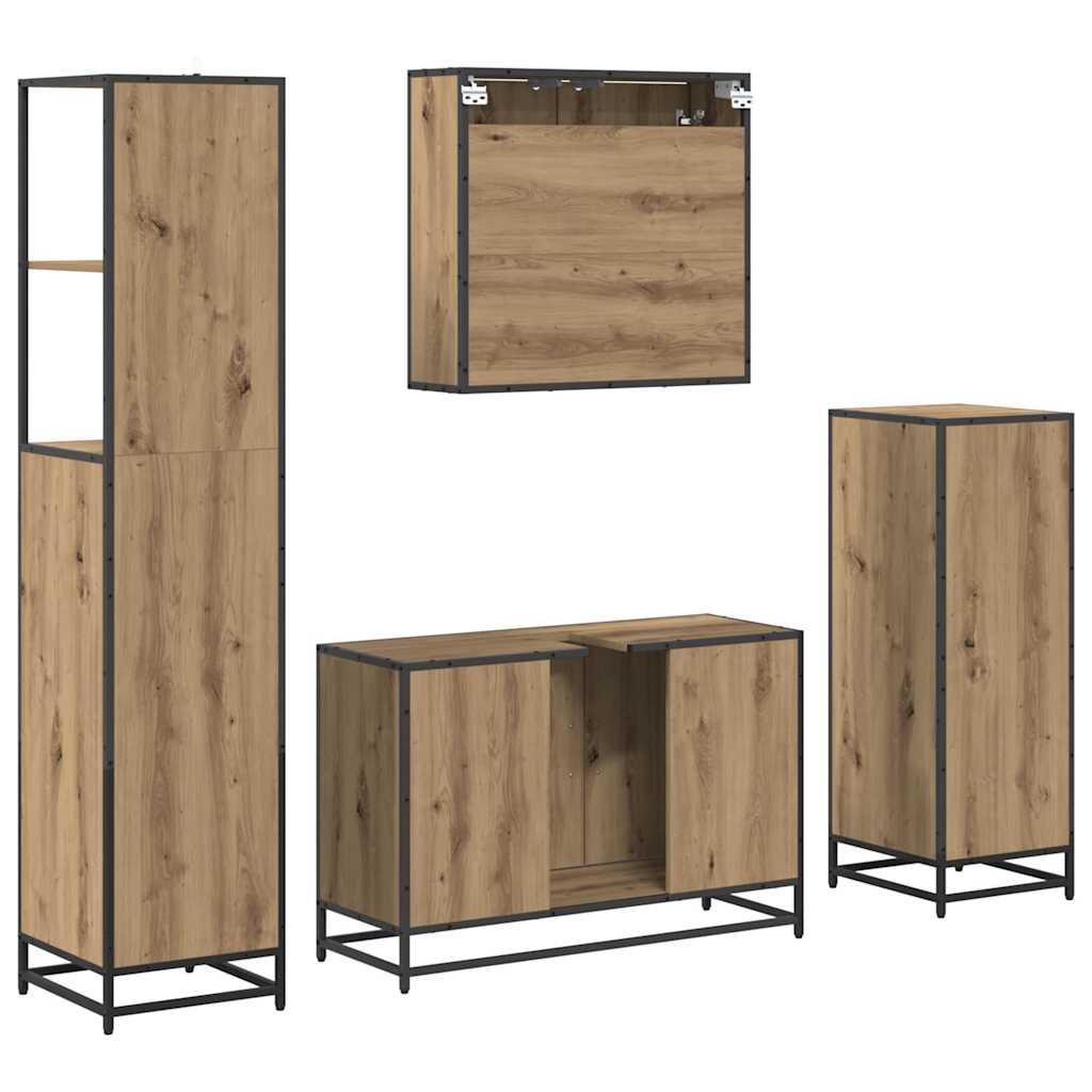 Juego de muebles de baño con cajón 4 pcs Roble artesanal