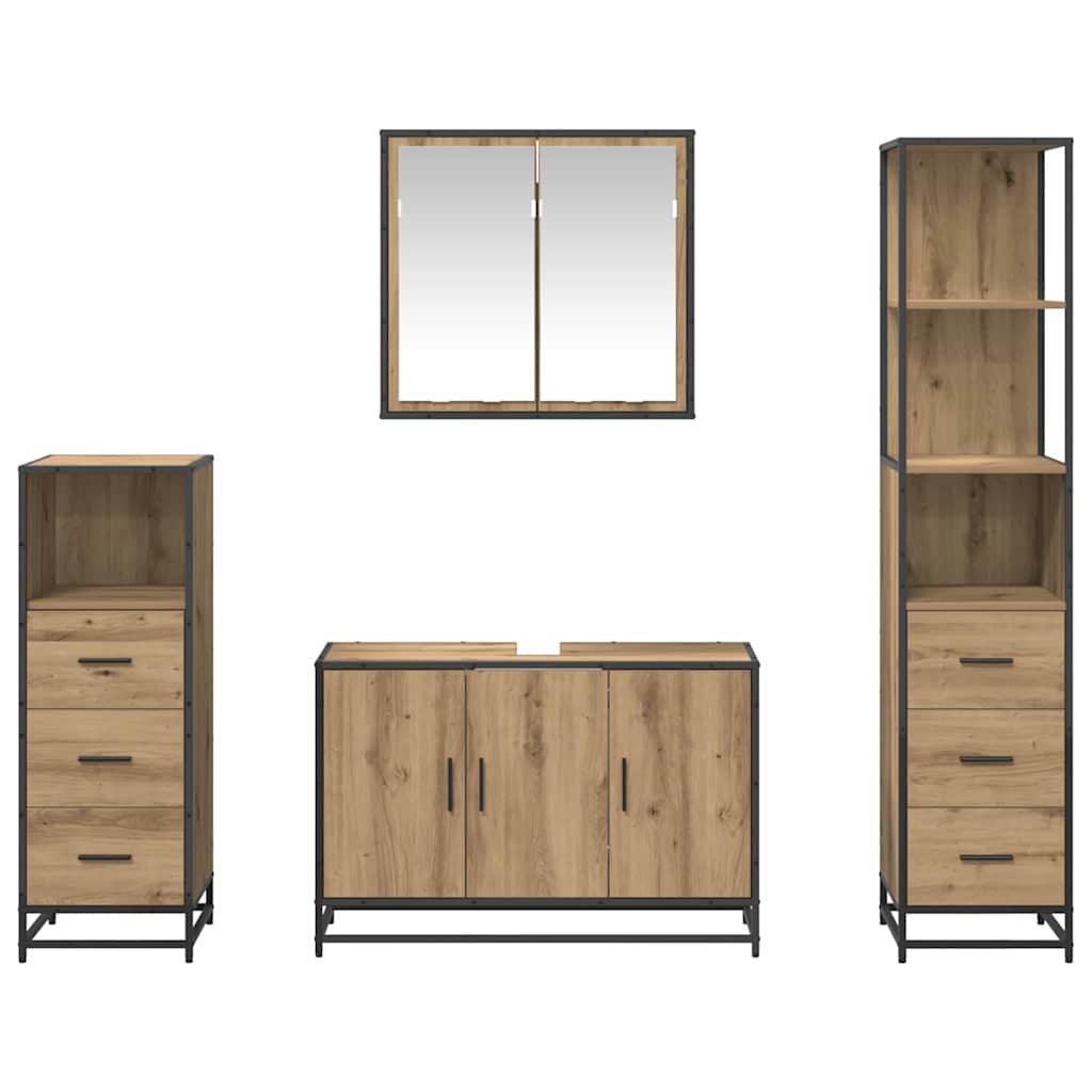 Juego de muebles de baño con cajón 4 pcs Roble artesanal