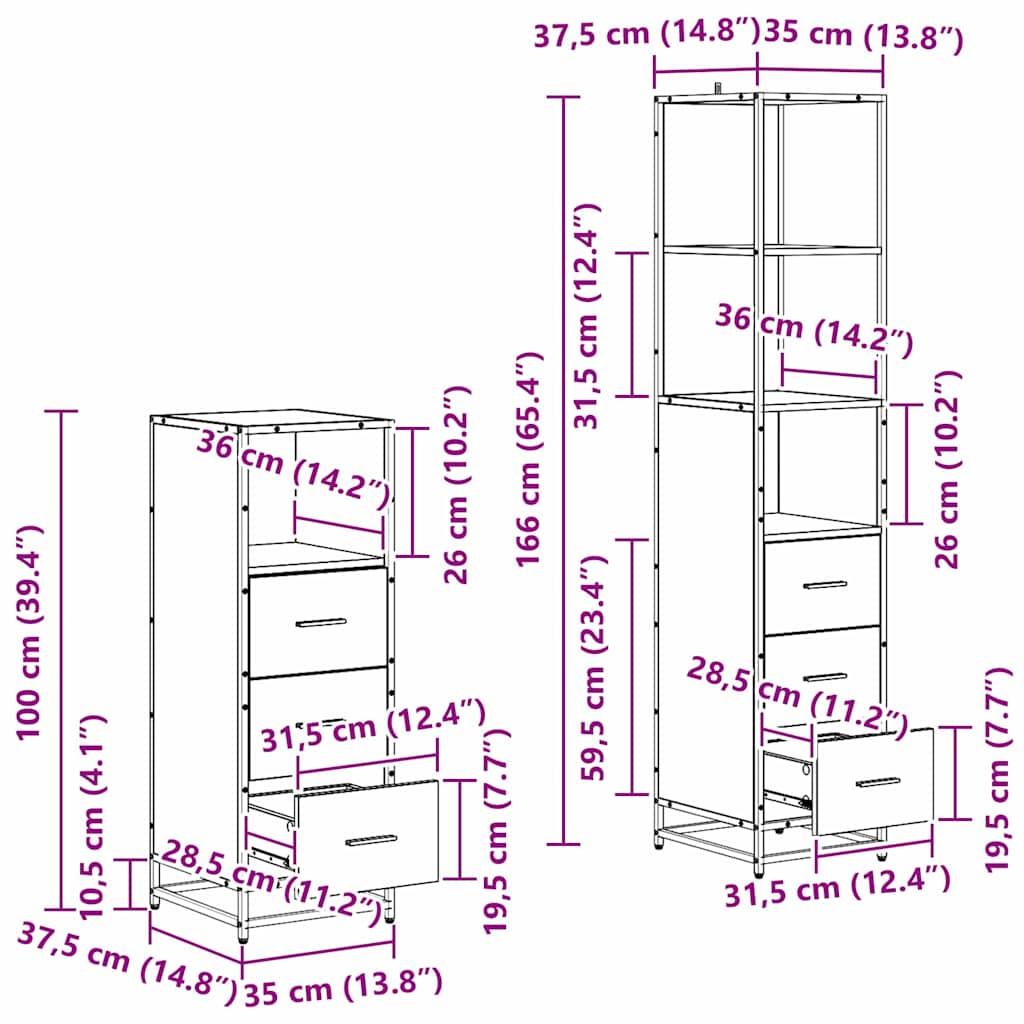 Juego de muebles de baño con cajón 4 pcs Roble artesanal