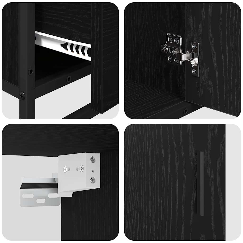 Juego de muebles de baño 4 pcs Roble Negro Madera de ingeniería