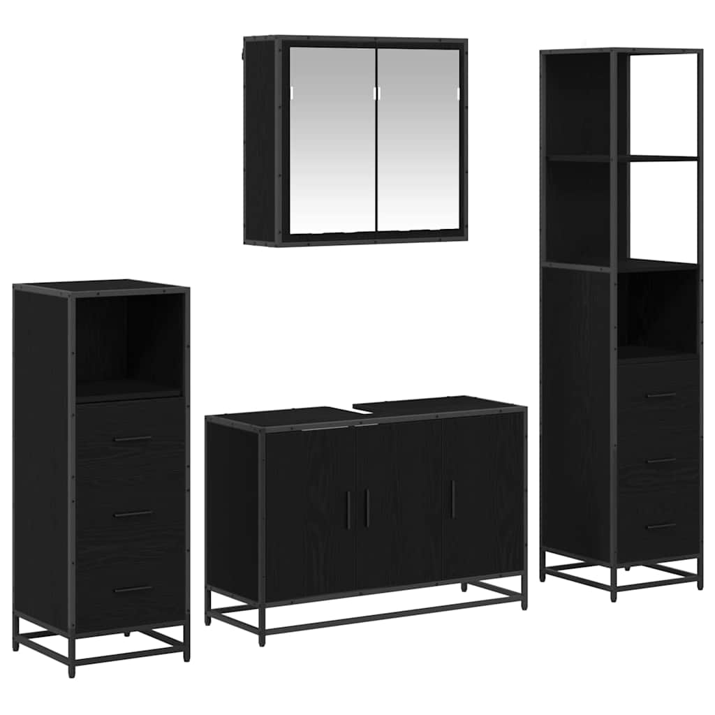 Juego de muebles de baño 4 pcs Roble Negro Madera de ingeniería