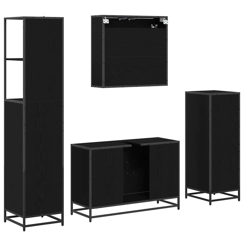 Juego de muebles de baño 4 pcs Roble Negro Madera de ingeniería