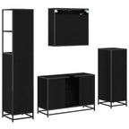 Juego de muebles de baño 4 pcs Roble Negro Madera de ingeniería
