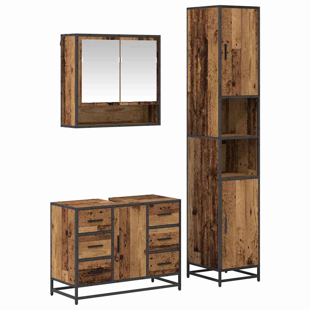 Juego de muebles de baño con cajón 3 pcs Madera envejecida