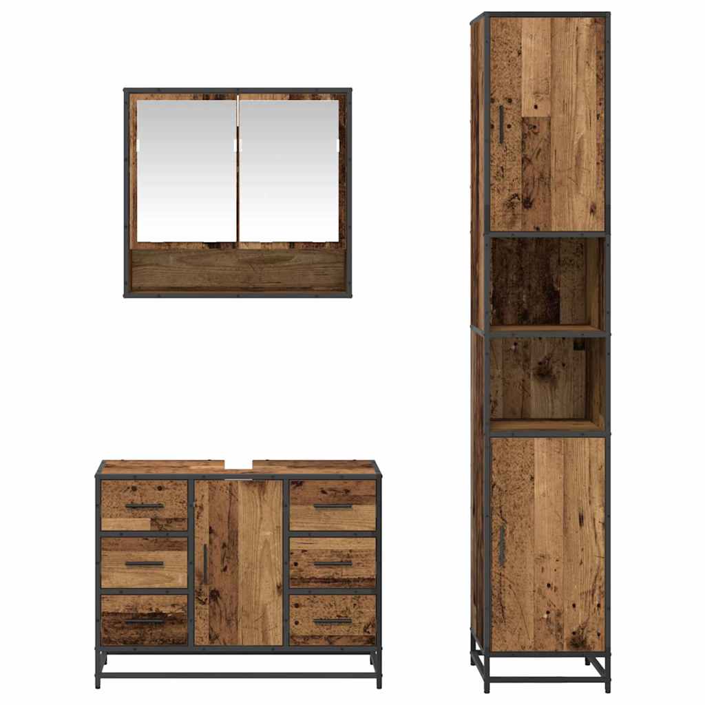 Juego de muebles de baño con cajón 3 pcs Madera envejecida