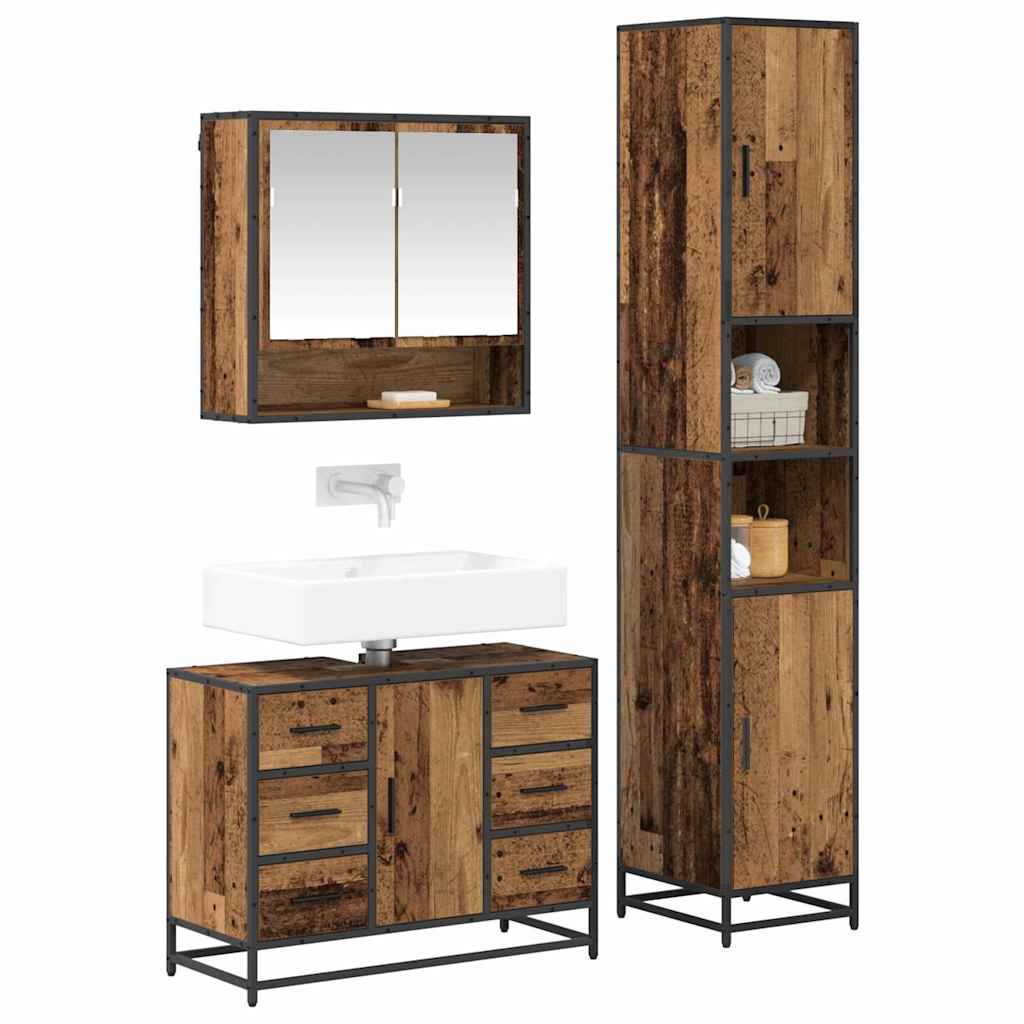 Juego de muebles de baño con cajón 3 pcs Madera envejecida