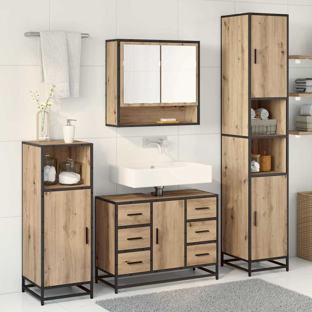 Juego de muebles de baño con cajón 3 pcs Roble artesanal