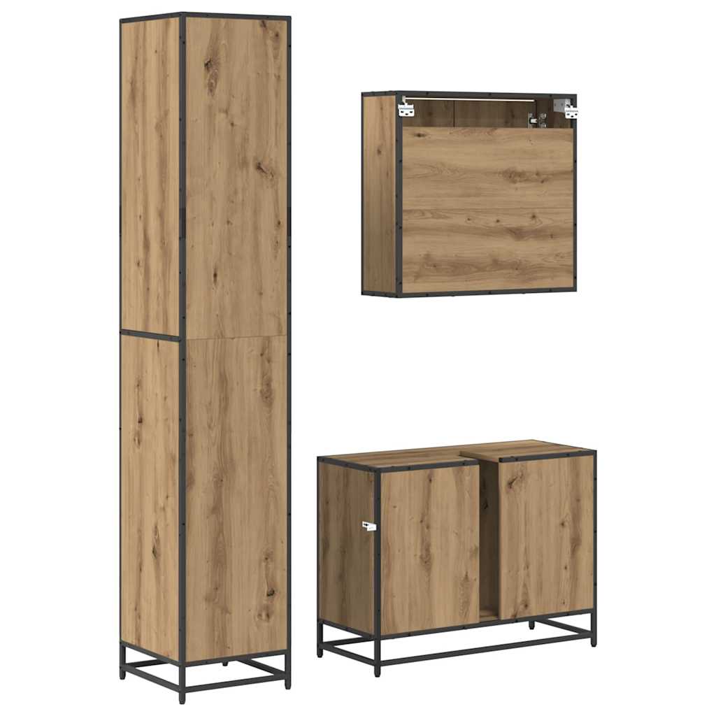 Juego de muebles de baño con cajón 3 pcs Roble artesanal