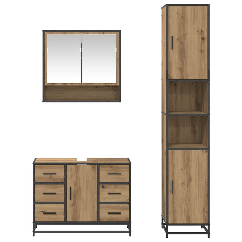 Juego de muebles de baño con cajón 3 pcs Roble artesanal