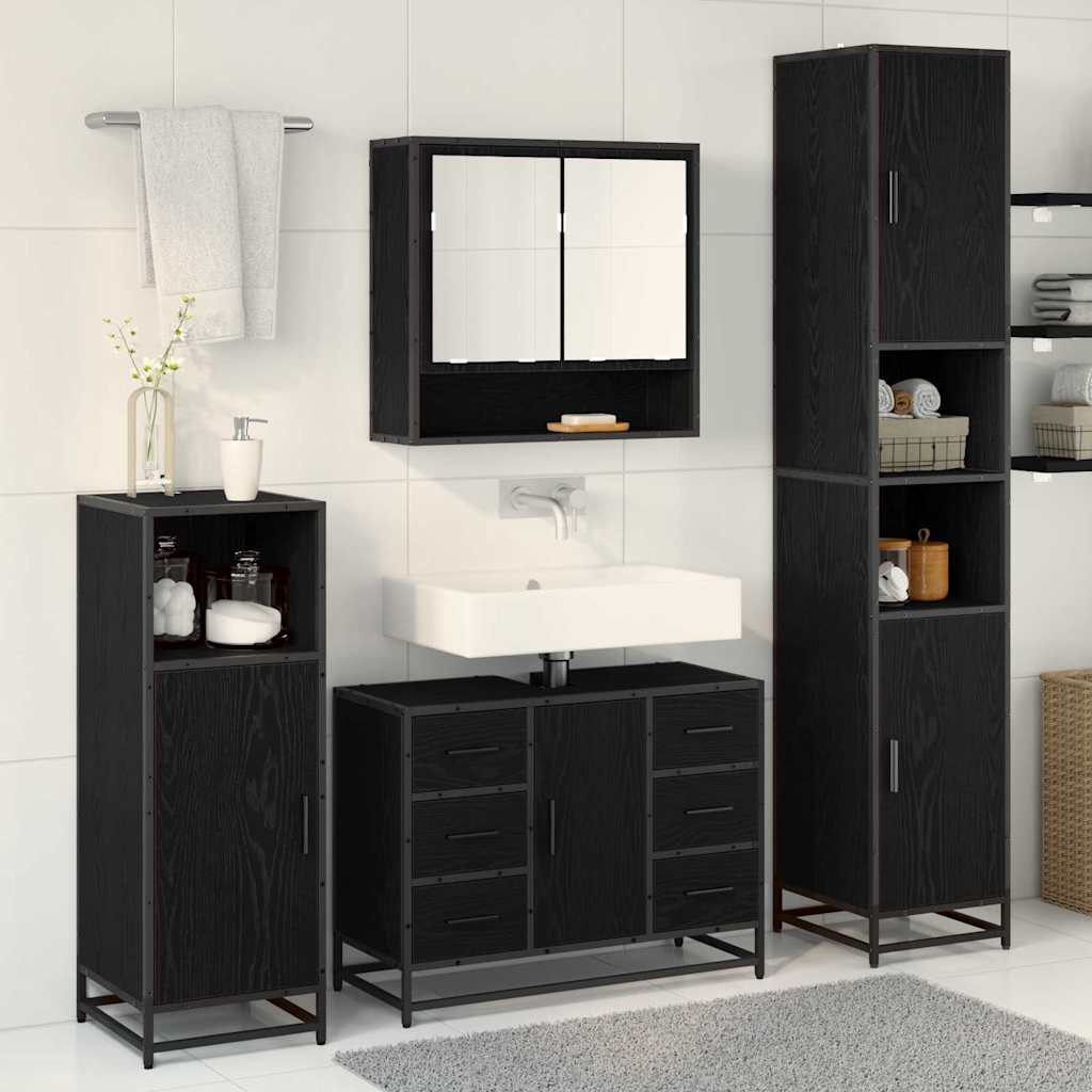 Juego de muebles de baño 3 pcs Roble Negro Madera de ingeniería