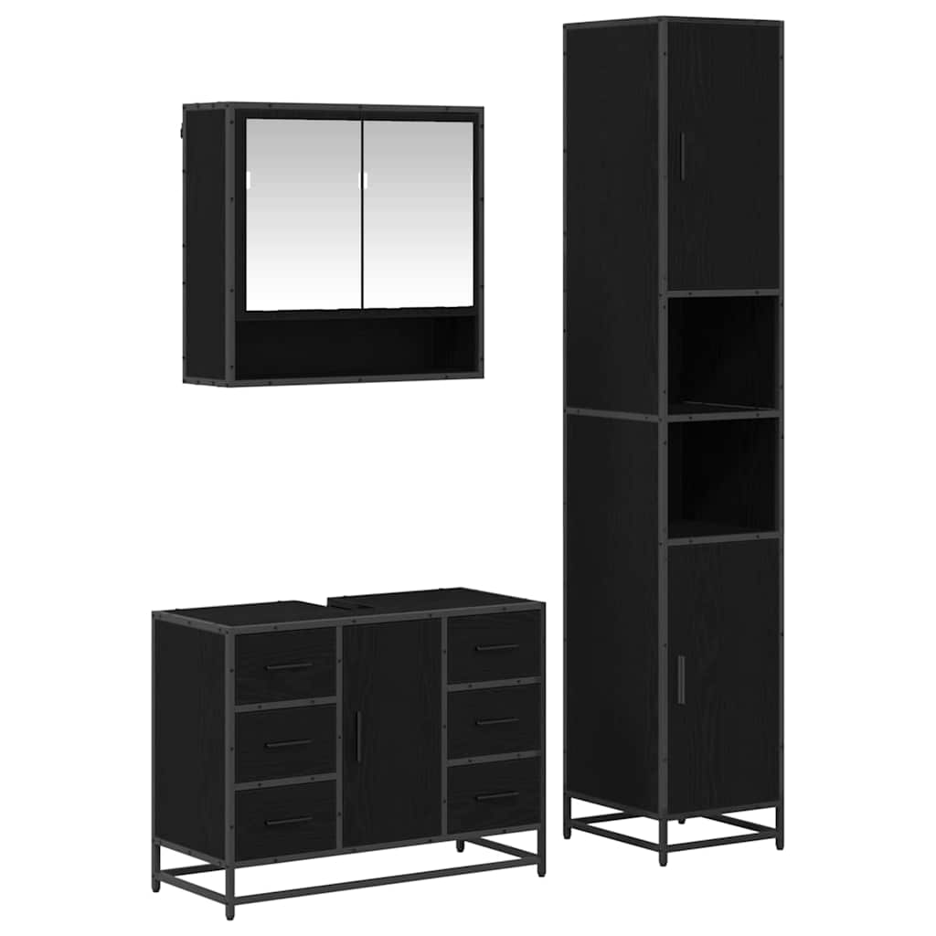Juego de muebles de baño 3 pcs Roble Negro Madera de ingeniería