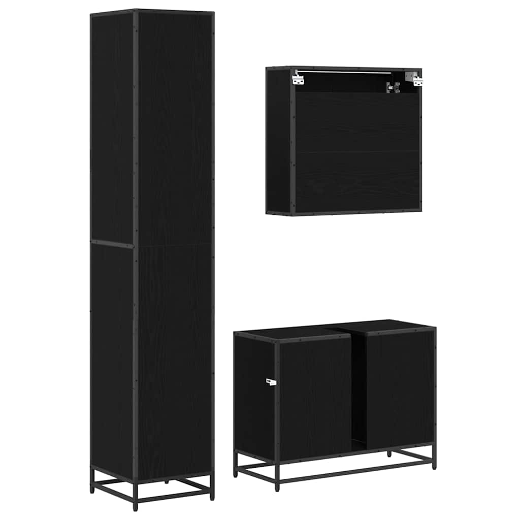 Juego de muebles de baño 3 pcs Roble Negro Madera de ingeniería