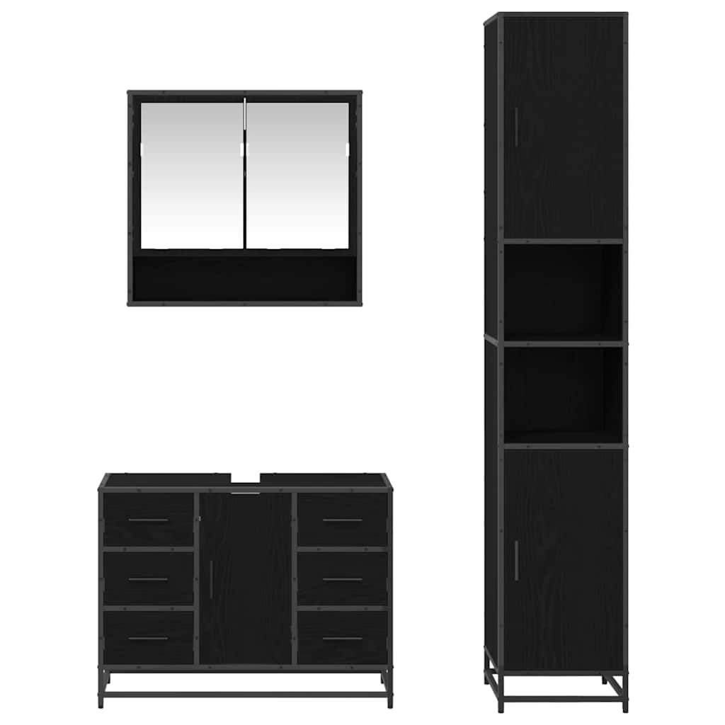 Juego de muebles de baño 3 pcs Roble Negro Madera de ingeniería