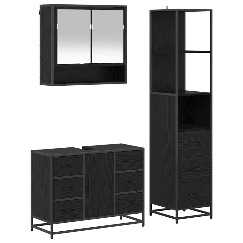 Juego de muebles de baño 3 pcs Roble Negro Madera de ingeniería