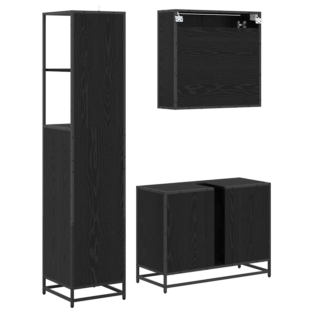 Juego de muebles de baño 3 pcs Roble Negro Madera de ingeniería