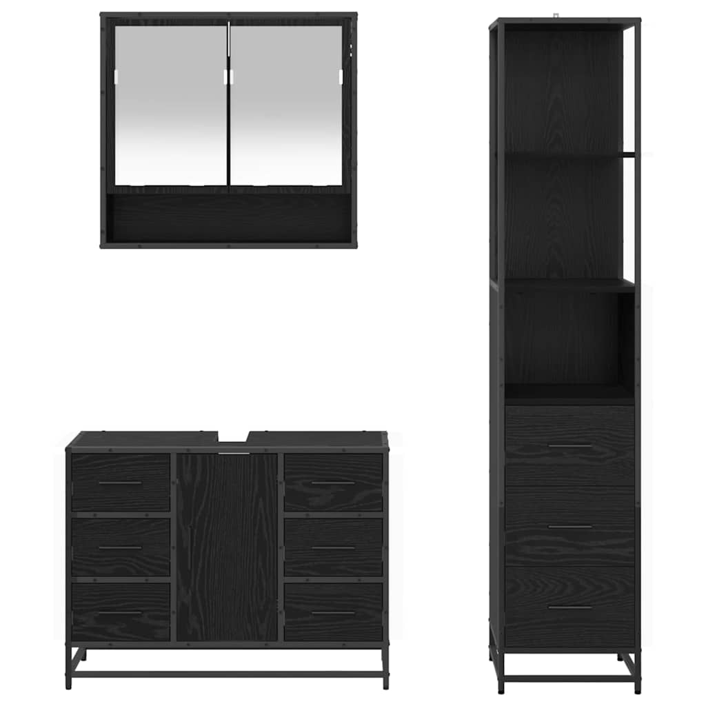 Juego de muebles de baño 3 pcs Roble Negro Madera de ingeniería
