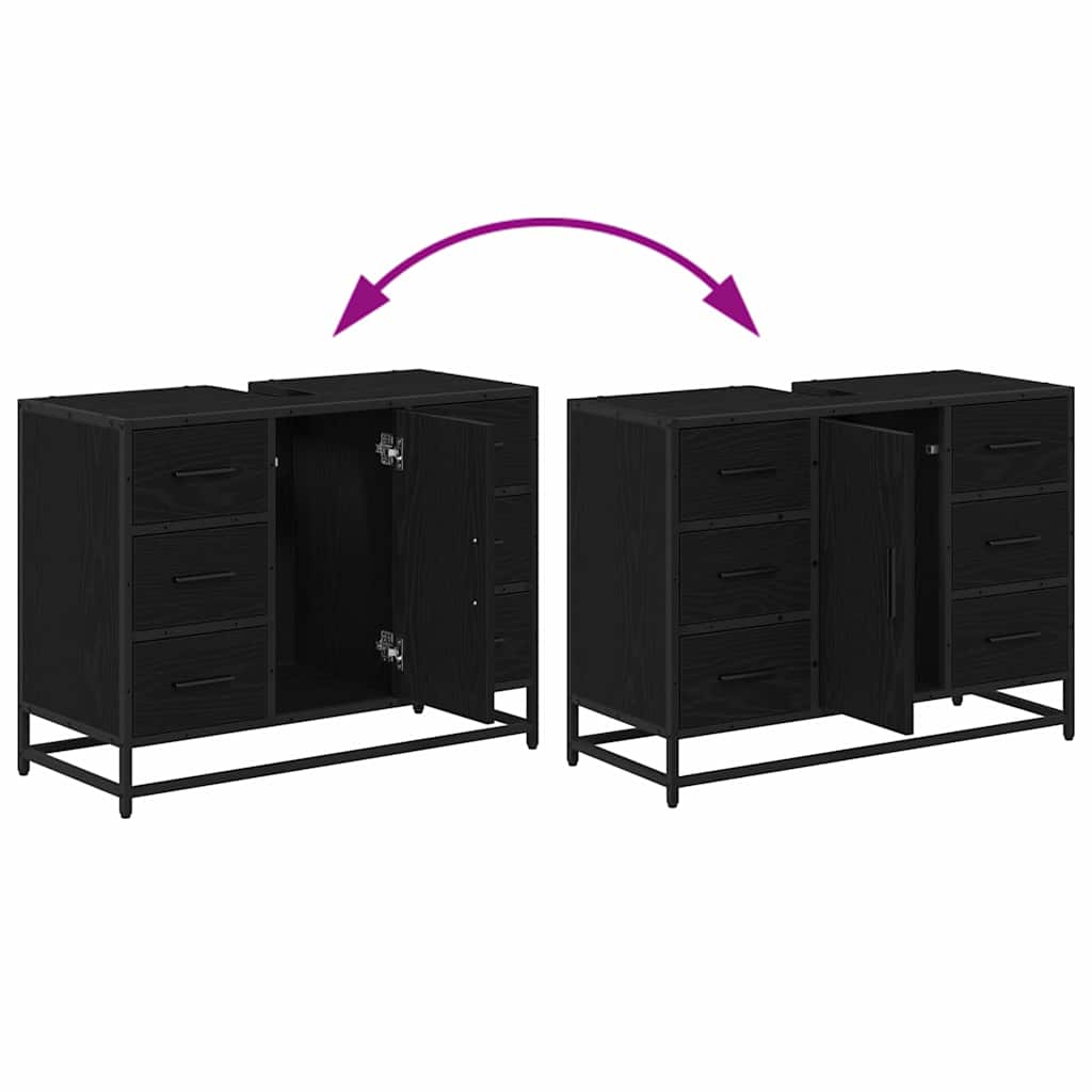 Juego de muebles de baño 3 pcs Roble Negro Madera de ingeniería