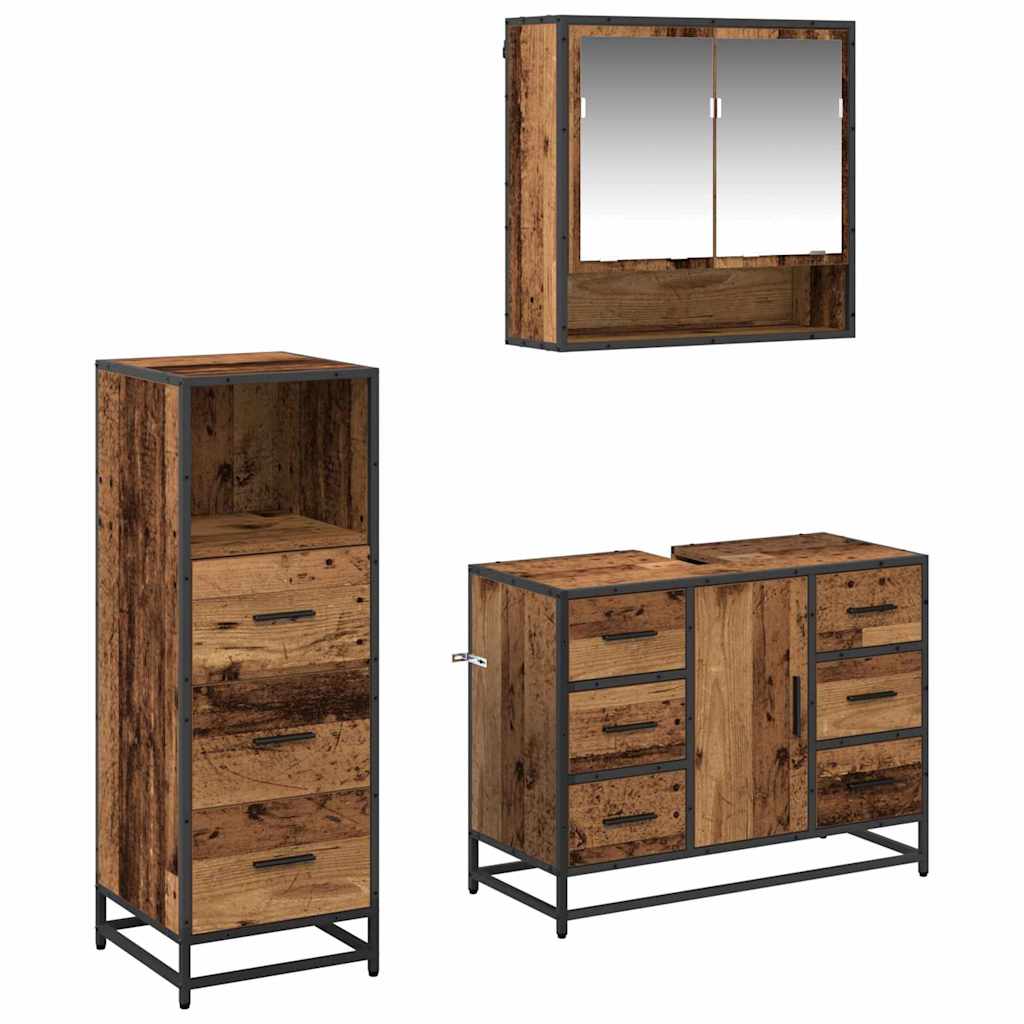 Juego de muebles de baño con cajón 3 pcs Madera envejecida