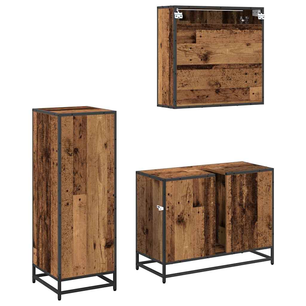 Juego de muebles de baño con cajón 3 pcs Madera envejecida