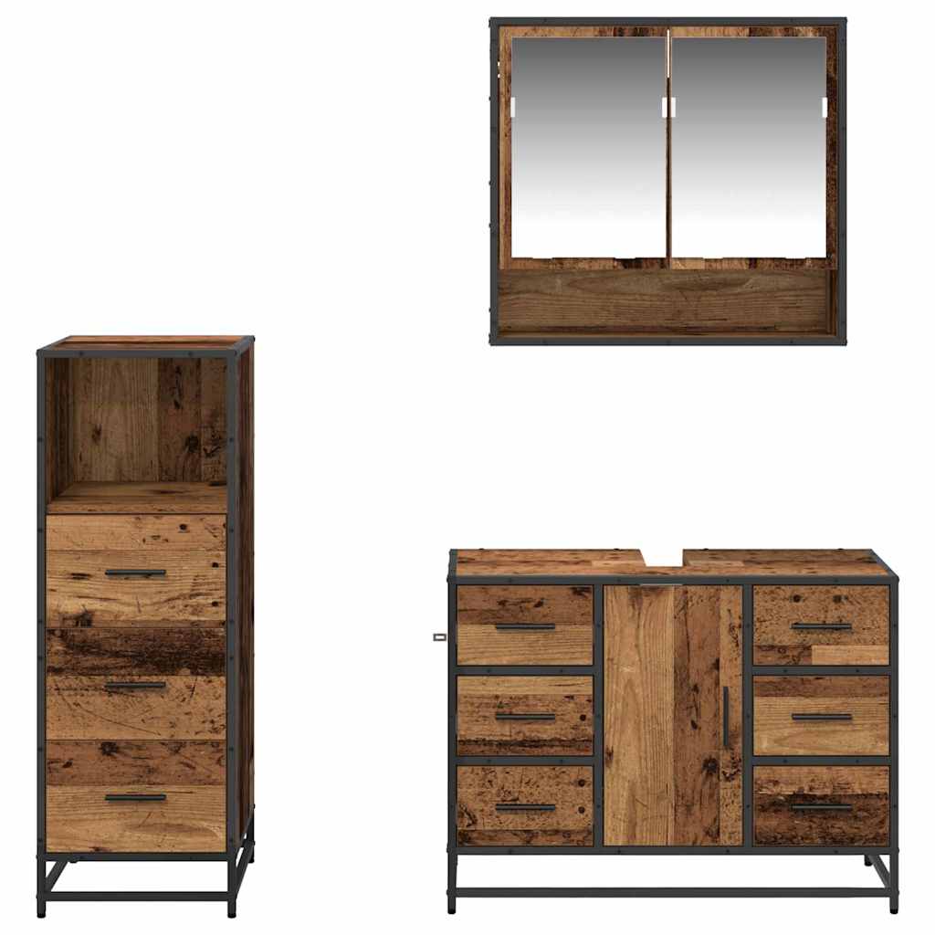 Juego de muebles de baño con cajón 3 pcs Madera envejecida
