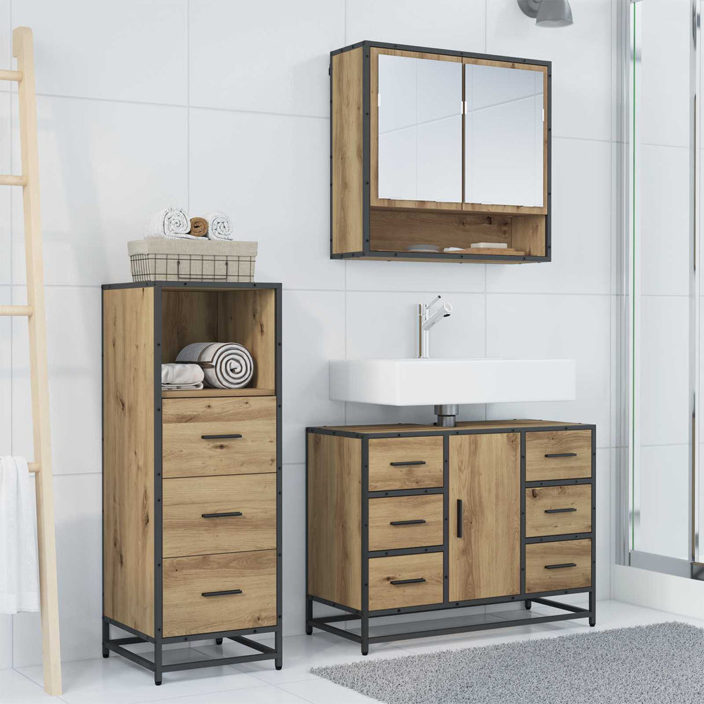 Juego de muebles de baño con cajón 3 pcs Roble artesanal