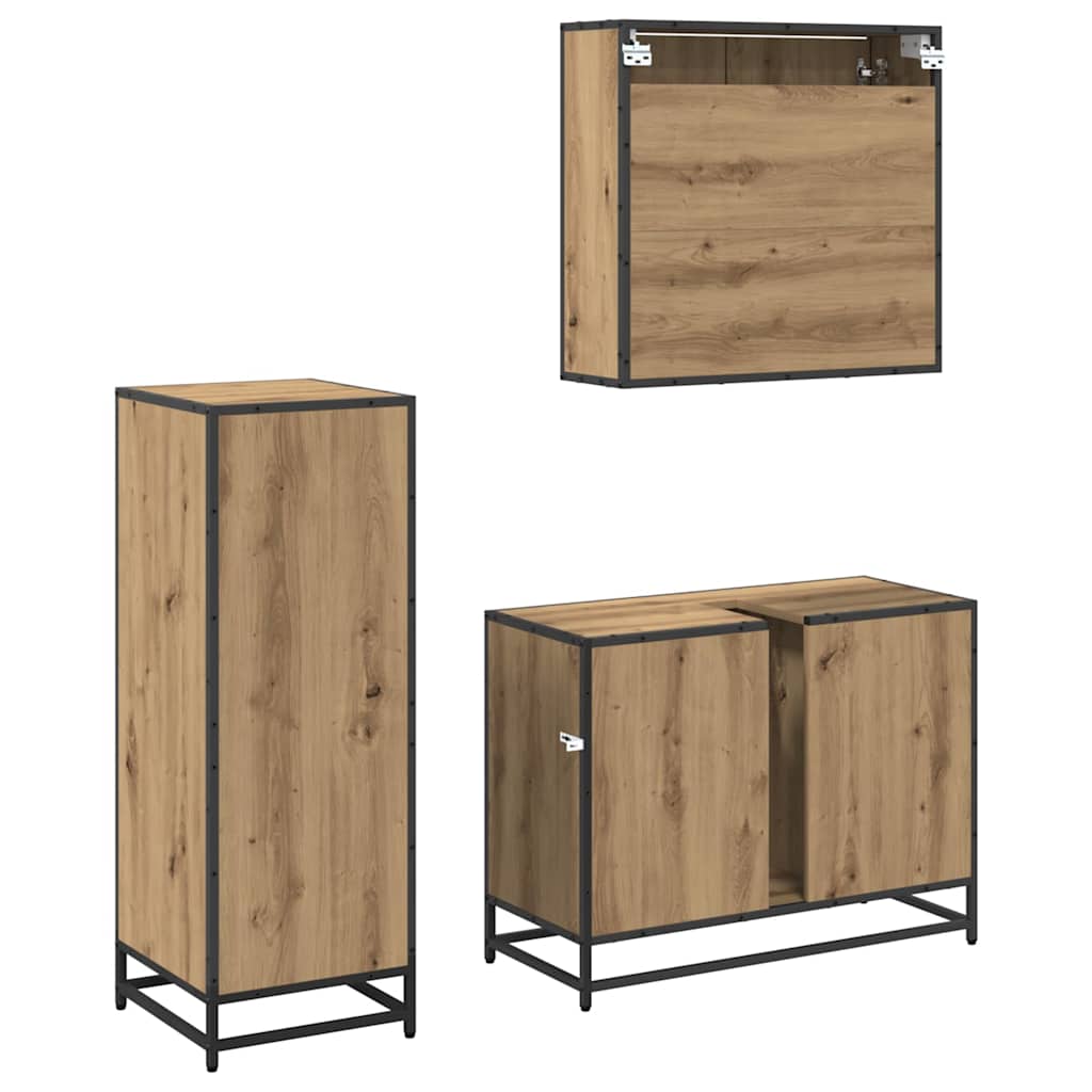 Juego de muebles de baño con cajón 3 pcs Roble artesanal