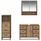 Juego de muebles de baño con cajón 3 pcs Roble artesanal