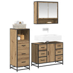 Juego de muebles de baño con cajón 3 pcs Roble artesanal