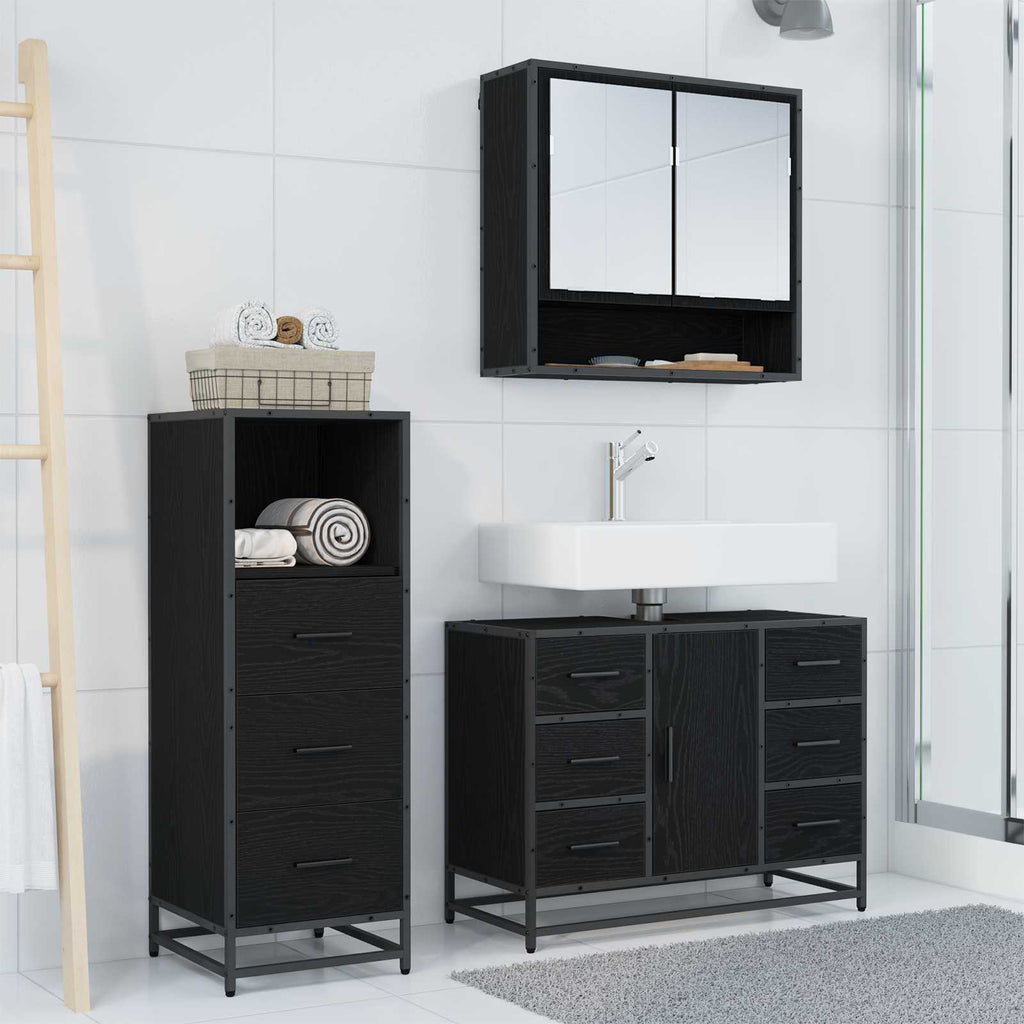 Juego de muebles de baño 3 pcs Roble Negro Madera de ingeniería