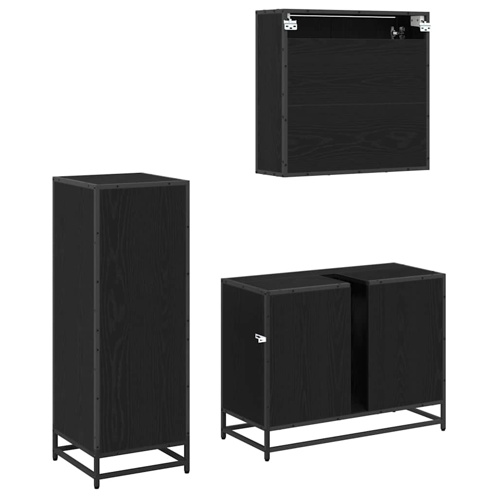 Juego de muebles de baño 3 pcs Roble Negro Madera de ingeniería