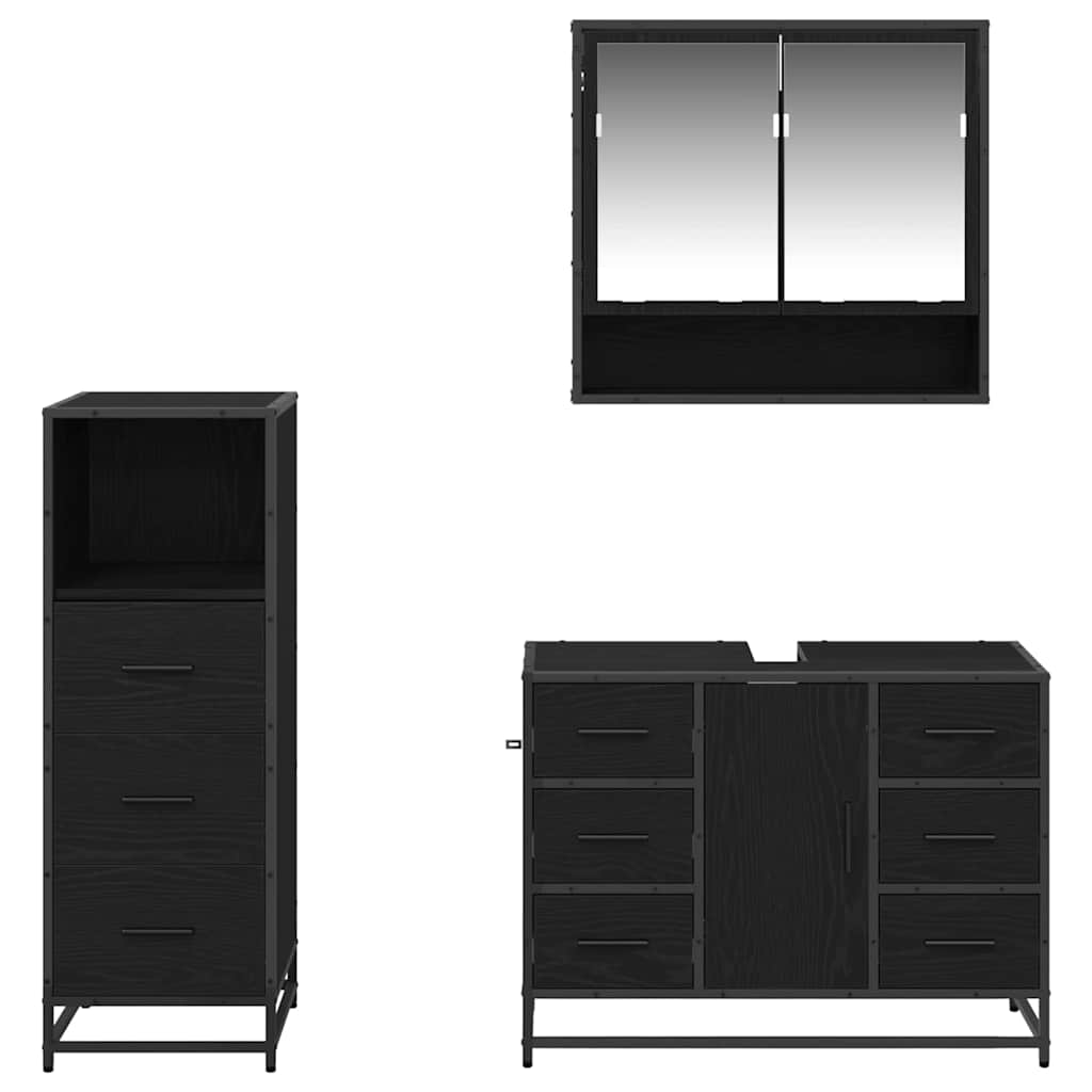 Juego de muebles de baño 3 pcs Roble Negro Madera de ingeniería