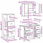 Juego de muebles de baño 3 pcs Roble Negro Madera de ingeniería