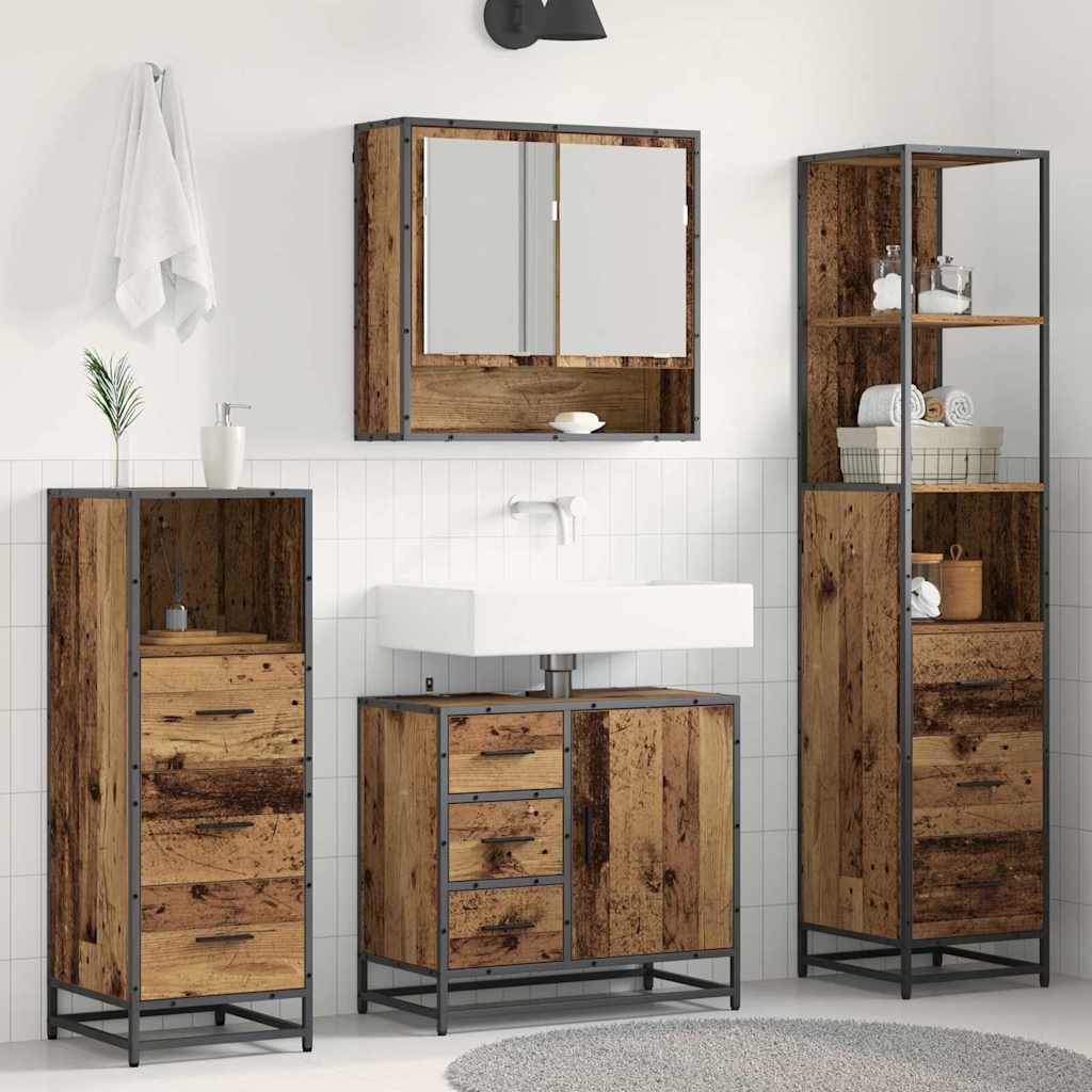 Juego de muebles de baño 4 pcs Roble Negro Madera de ingeniería