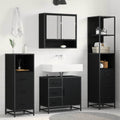 Juego de muebles de baño 4 pcs Roble Negro Madera de ingeniería