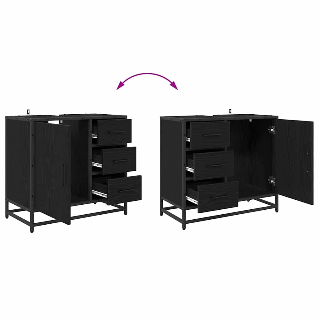Juego de muebles de baño 4 pcs Roble Negro Madera de ingeniería