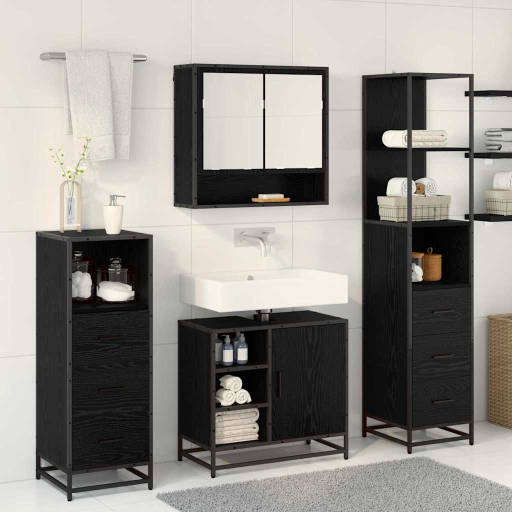 Juego de muebles de baño 3 pcs Roble Negro Madera de ingeniería